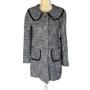 Tulle Anthropologie‎ Black White Tweed Lined Button Wool Jacket Coat Women Small